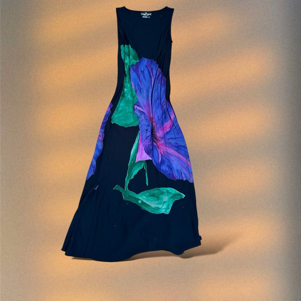 Carole Little Black Maxi Dress with Purple and Green Floral